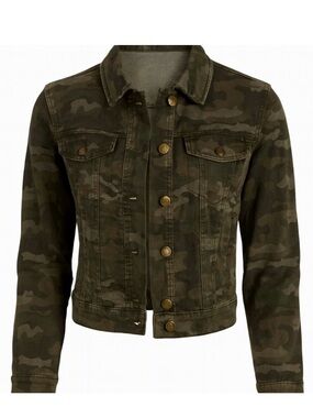 William Rast Camo Denim Jacket Women L Army Green Stretch Cropped